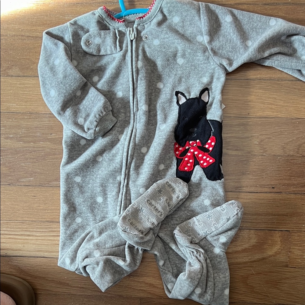 Like new Carters Gray Polka Dot fleece footie pajama, size 12m